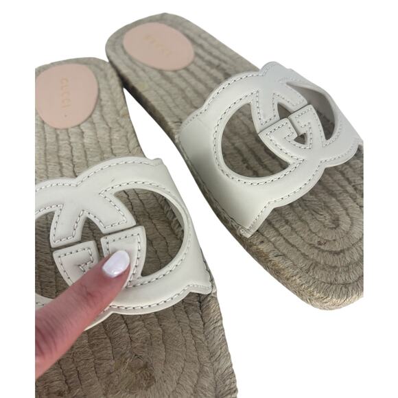 Gucci Carlos Interlocking GG Cut Out Leather Espadrille Slides 39 - Picture 10 of 16